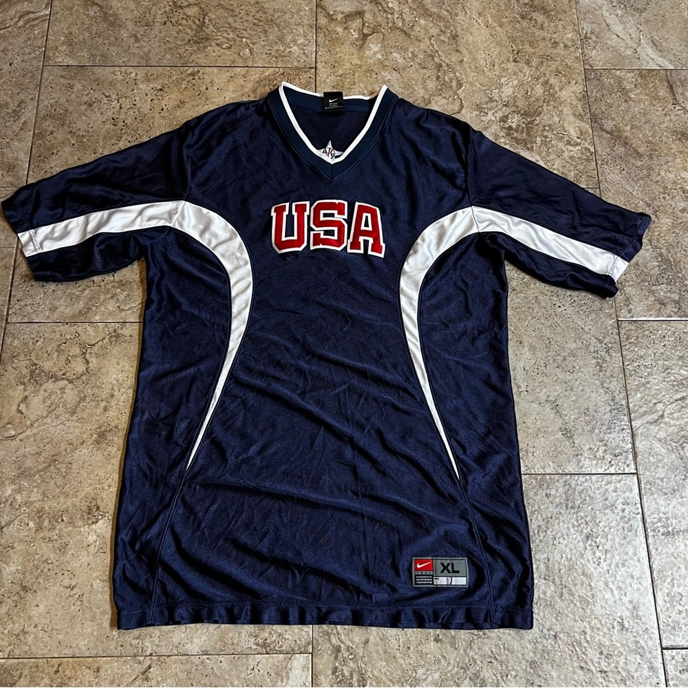 2000s Nike Team Apparel USA Basketball Navy Shooting Shirt Mens XL Shimmer Rare